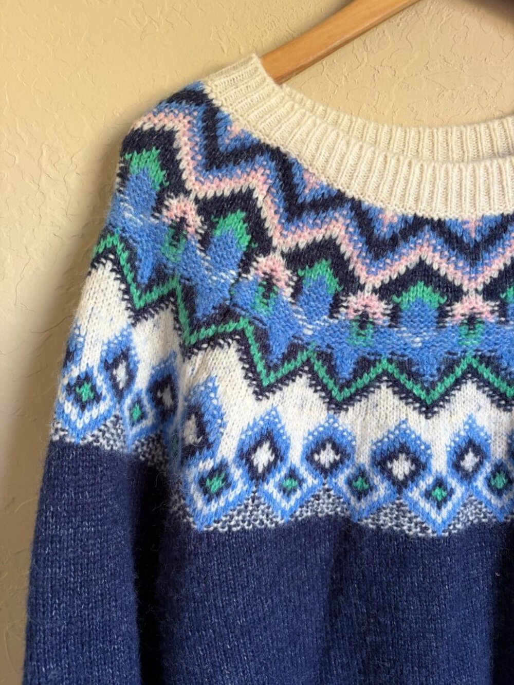 Old Navy XL Fair Isle Wool Blend Pullover Sweater Blue Cream - Picture 6 of 8